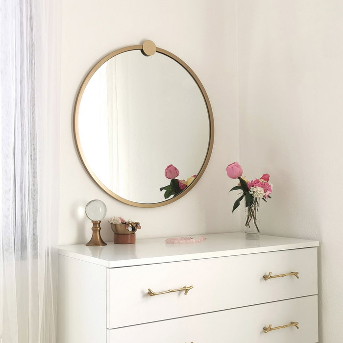 Hanah Home Espejo Redondo de Metal Dorado A708
